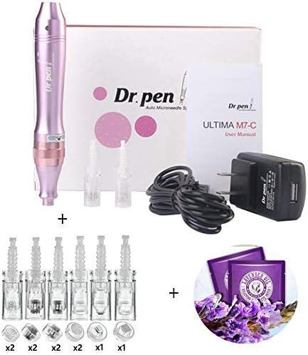 Dr pen Ultima M7 Electric Microneedling SPA Beauty Wireless System ✏ w/ 10 Dr.pen Cartridges + bonus 2 Lavender Steam Eye Masks (Battery Built-in Rechargeable, M7 Pink)
