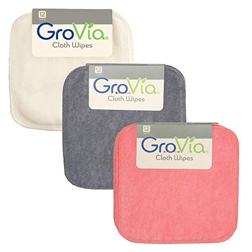 GroVia Reusable Cloth Diapering Wipes, 12 Count (3-Pack) (Color Mix 2)