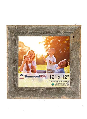 BarnwoodUSA | Farmhouse Picture Frame, 2" inch Molding - 100% Up-cycled Reclaimed Wood (12x12, Natural Weathered Gray)