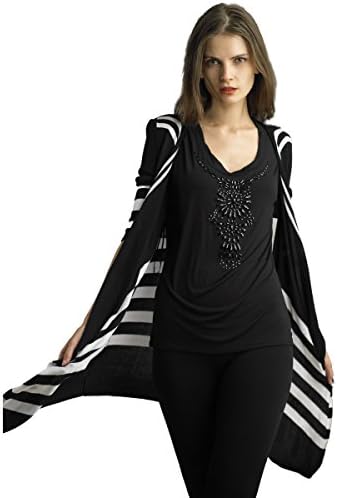 FOCUS 2000 Ladies Black &amp; White Long Lined Cardigan Sweater (X-Large, BLACK &amp; WHITE)
