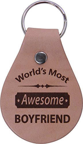 World’s Most Awesome Boyfriend Leather Key Chain – Great Gift for Birthday,Valentines Day, Anniversary for Boyfriend, BF