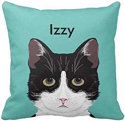 Customizable Cat Name Black And White Tuxedo Cat Pillow Case