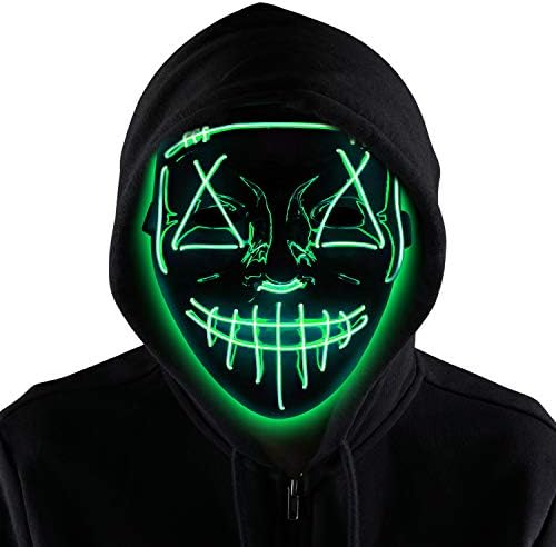 Halloween LED Purge Mask Light up Scary Mask Cool Costume EL Wire for Halloween Cosplay Festival Parties fit Adults Kids