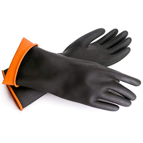 Black Latex Gloves, EnPoint 3 Pairs 17.7 Inches Heavy Duty Laboratory Chemical Latex Gloves for Long-lasting Chemical Protection Strong Acid and Alkali Resist Work Gloves