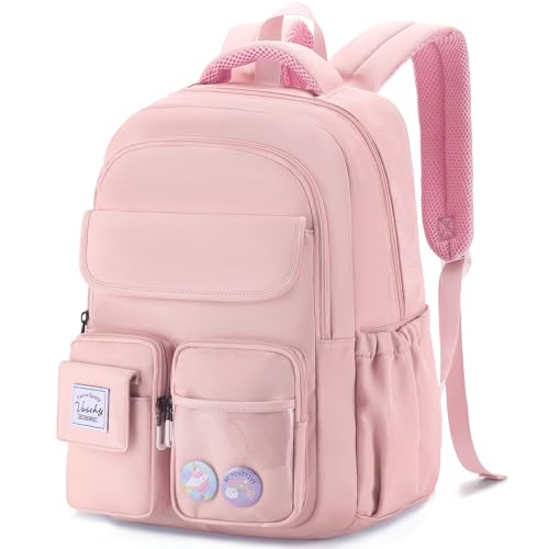 VASCHY Pink School Backpack Large 18 L Waterproof for School, Girl 8-12 Years, 30 × 14 × 44 cm