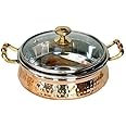 OMG Deals Copper Hammered Big Bowl For Cooking And Serving, 5 inch, (With Brass Handles) (Cooper Big Bowl, Pack of 1)