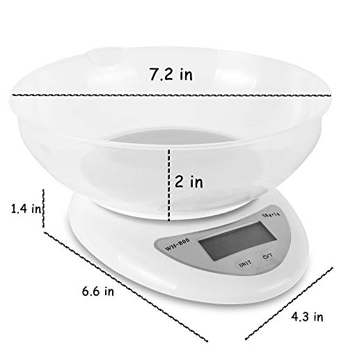 Digital Kitchen Scale, HENGTONG Kitchen Scales Digital Weight Grams and Ounces with Bowl, Cooking Scales 11 lbs /5 kg, High Accuracy Food Kitchen Scale LCD Display, Auto Off, Battery Included