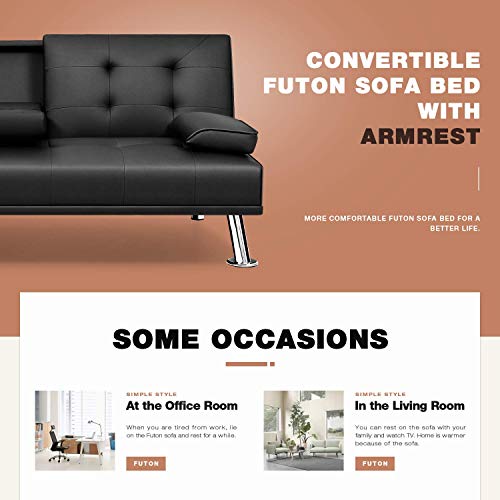 Flamaker Futon Sofa Bed Modern Faux Leather Couch, Convertible Folding