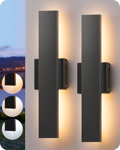 EDISHINE 2 Pack LED Outdoor Wall Lights Dimmable, 3CCT (3000K 4000K 5000K), 15.7'' Modern Black Exterior Light Fixtures, Waterproof Front Door Lights for Entrance, Hallway, Garage, Porch