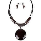 Spring Jewelry Sets Statement Pendant Necklace with Stud Earring 5 Colors Nl-2150 (Black)