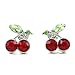 Green Leaf Red Fruit Cherry Stud Post Earrings Fashion Jewelry