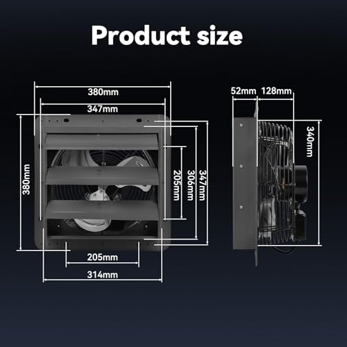 300mm Extractor Fan with Cruise Control, Industrial Wall Mounted Air Extractor for Warehouse, Large Kitchen and Factory, Fan with Automatic Shutters and Protective Grille