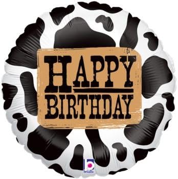 Happy Birthday Western Cow Print 18 Foil Balloon by Anagrahm