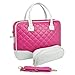 Pink Diamond Quilted Pattern with White Accent Trim Bubble Foam Padded 14.1-Inch Laptop Notebook Sleeve Messenger Shoulder Bag