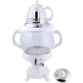 Electric Samovar Digital Display Russian Persian Turkish Tea Maker Water Kettle Glass Teapot 5+1=6 Liter 110V 1100w Auto Shut Off, Keep Warm White