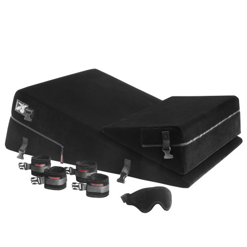 Liberator Black Label Wedge/Ramp Combo with Cuff Kit for BDSM and Bondage Play, Black Microfiber, 24 inch.