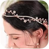 Fxmimior Bridal Rose Gold Headpiece Bridal Rhinestone Hair Vine Pink Crystal Hair Accessories Flower Hair Jewelry for Women Rose Gold Wedding Tiara And Crowns(Headband)