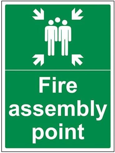 V Safety 17015BC-S Fire Assembly Point With Family Sign - Portrait - 300mm x 400mm - Self Adhesive Vinyl, Green