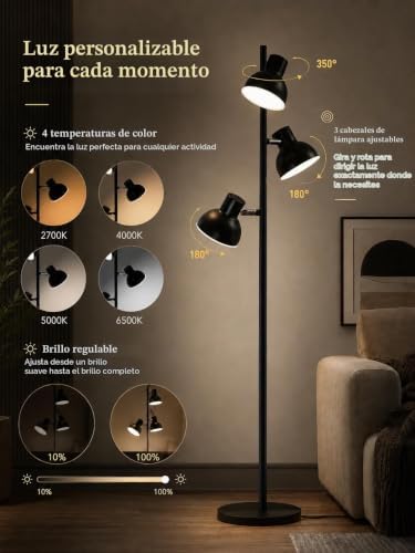 Lampara de Pie LED, 3 Luces Independientes, 36W, AVEN FL08