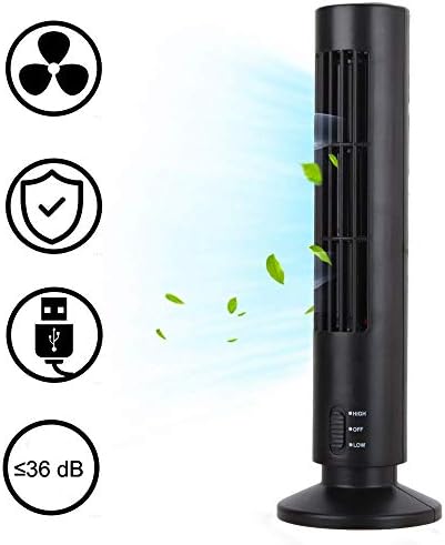 Naqifu Mini USB Tower Fan 2-Speed Portable Bladeless Cooling Air Conditioner Desk Desktop Table Cooler Fan for Personal Home Office (Black)