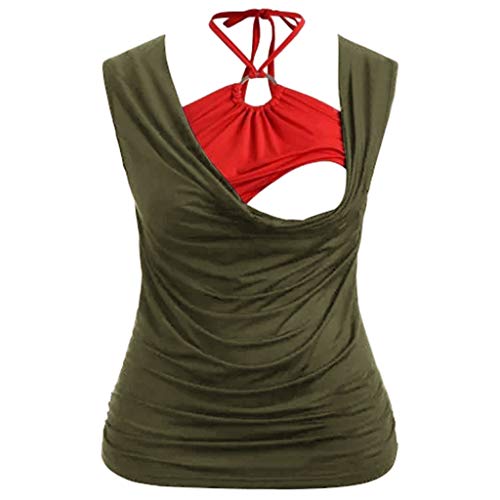 Women's Maternity Loose Comfy Pull-up Nursing Halter Tank Tops Maternity Breastfeeding Shirts Ruched Cowl Neck