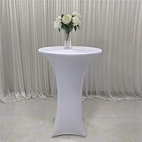 HoneiLife Round Spandex Cocktail Tablecloth - 2 Pack Fitted Stretch Square Corners Table Cover for Outdoor Party DJ Tradeshows Banquet Wedding, 35x43 inch-White