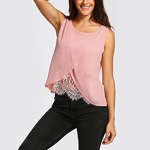 image for Toimothcn Women Chiffon Lace Vest Tank Tops Sleeveless Casual Blouse S
