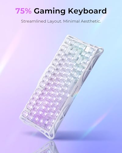 GravaStar Mercury K1 Lite 75% Gaming Keyboard, 2.4GHz/BT/Wired Tri-Mode Wireless Keyboard, Clear Keycaps Gasket Hot Swappable Mechanical Keyboard, Pre-lubed Linear Switches,RGB Backlit【Crystal Aurora】