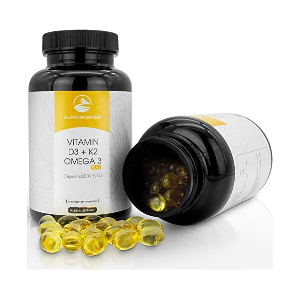 Alpenwunder Vitamin D3 und K2 + Omega 3 Fischöl Kapseln hochdosiert