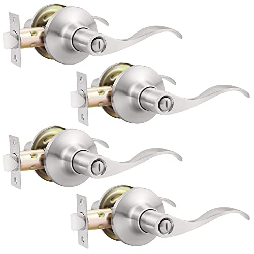 GOBEKOR 4 Pack Privacy Door Levers Brushed Nickel Privacy Door Handles Keyless