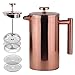 LA JOLIE MUSE French Press Coffee Maker Copper Finished,Double Walled Insulated Stainless Steel Coffee Press,2 Extra Screen Filters,34 oz 8 Cup, Christmas Home Decor Gift