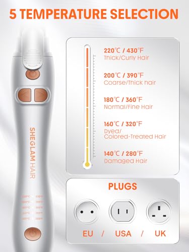 SHEGLAM Rotating Curling Iron Extra Long, Curl Cycle, 1 Inch Automatic Curling Wand for Long Hair, Self Spinning Barrel up to 430°F, Dual Voltage