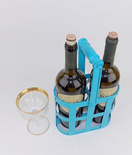 Wine Rack Bar Cart Display Vintage Wood Bottle Aqua - Thumbnail 2