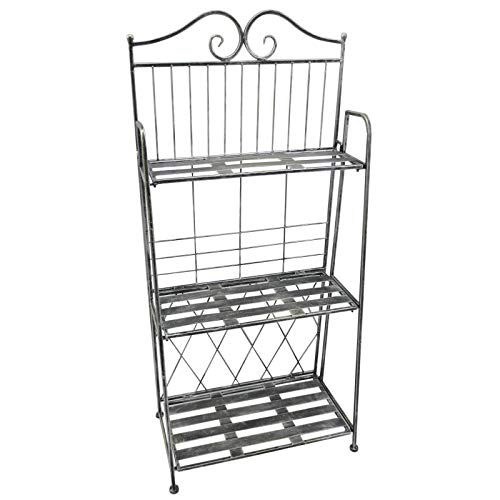 FDInspiration Antique Silver Gray 37.75" H Folding 3-Tier Metal Frame Standing Shelf Patio Pot Plant Indoor Outdoor Rack Display Organizer with Ebook - Thumbnail 3