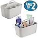 mDesign Plastic Portable Storage Organizer Caddy Tote - Divided Basket Bin, Handle for Bathroom, Dorm Room - Holds Hand Soap, Body Wash, Shampoo, Conditioner, Lotion - Small, 2 Pack - Light Gray