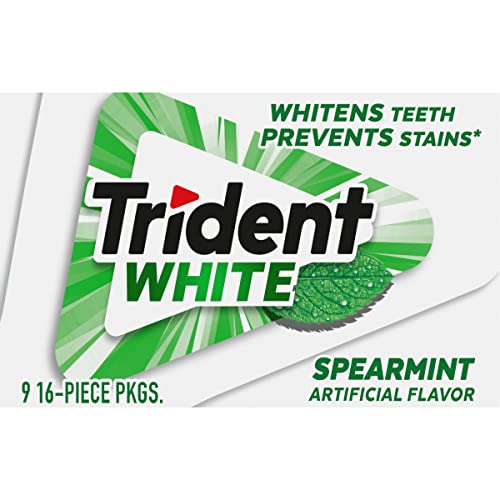 TRIDENT WHITE SPEARMINT SUGAR-FREE CHEWING GUM, 9 PACK OF 16 PIECES (144 TOTAL PIECES)