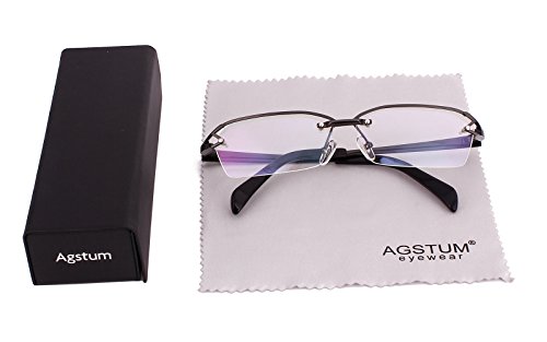Agstum Pure Titanium Half Rimless Glasses Frame Optical Eyeglasses Clear Lens (Gunmetal, 58)