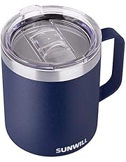 SUNWILL 14 oz Coffee Mug, Vacuum Insulated Camping Mug with Lid, Double Wall Stainless Steel Travel Tumbler Cup, Coffee Thermos Outdoor, Powder Coated Navy Blue