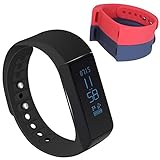 LUCOG I5 Plus 3.0 Smart Bracelet Tracker w/ Calorie Burn & Sleep Monitor + 2 Strap (Blue + Red)
