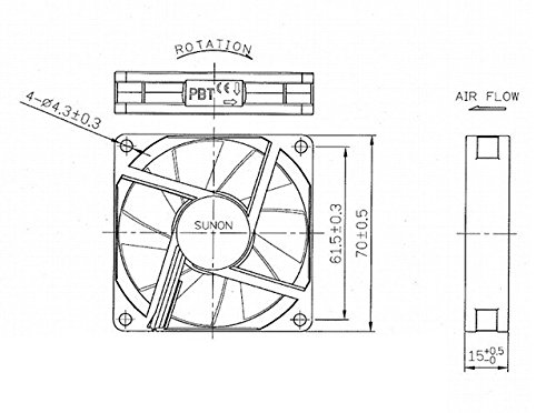 Sunon 70x70x15mm KDE1207PHV3 2Pin/2Wire 12v Low Speed Fan (2 pack)