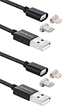Smart&Cool 5 Feet Gen4 Nylon Braided New Design Super Magnetic Charging & Data Transfer Cable for Smart Phone and Tablets with Micro-USB and i-Product (5ft-Black Twin Pack)