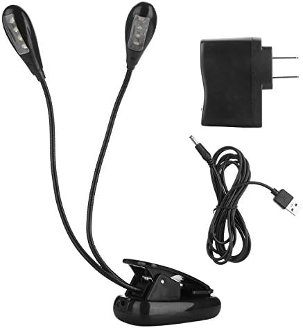 Kumeida 8 LED Book Reading Light, Flexible 2 Arm With Clip Stand 2-Level Brightness, Music Stand Lamp for Bed Desk Table BBQ Grilling Travel (Eye Care, Rechargeable, Portable, Long Lasting) (Black)