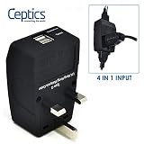 Ceptics GP4-7 2 USB UK Travel Adapter 4 in 1 Power Plug (Type G) - Universal Socket