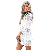 Jeasona (TM) Women's White Lace Crochet Tunic Cover Up (M, White)