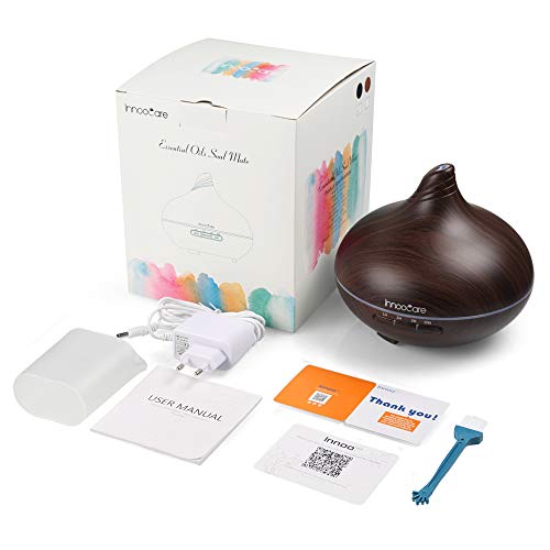 Diffusore di Aromi 300ml InnooCare Umidificatore a Ultrasuoni per Aromaterapia con Venature in Legno con 7 LED Colorati per Casa, Yoga, Ufficio (Tipo 1)