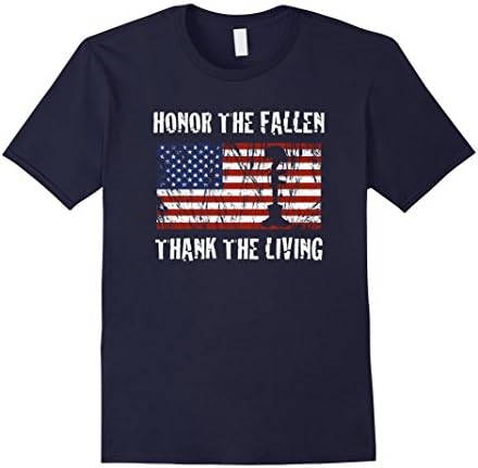 Mens Honor The Fallen Thank The Living T-Shirt Large Navy