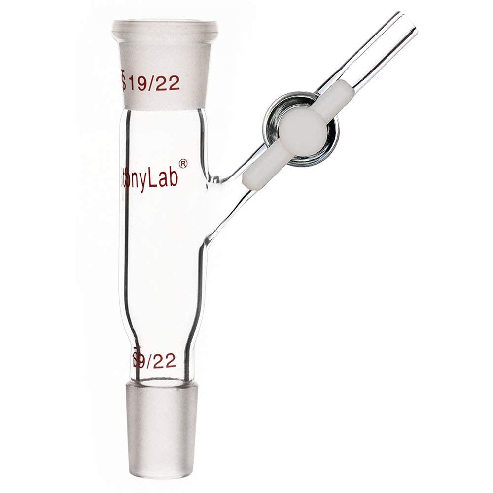 stonylab Glass Connecting Adapter with PTFE Stopcock, Borosilicate Glass 19/22 Flow Control Adapter with Side PTFE Stopcock at 45 Degree