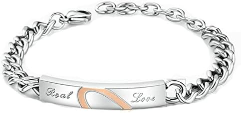 AnnroZ Men Women Couple Bracelets Love Half Heart Bracelet, Letter "Real Love"