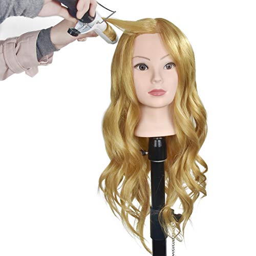 Training Head 24 inch 70% Real Human Hair Cosmetology Hairdressing Mannequin Manikin Doll With Makeup Function + Free Clamp