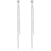 Reffeer Solid 925 Sterling Silver Tassel Chain Dangle Earrings for Women Long Dangle Earrings Drops Minimalist